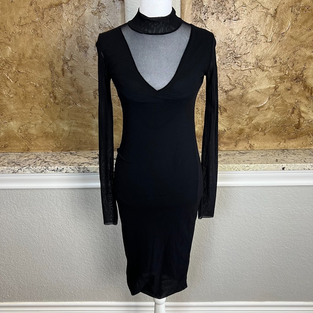 Fuzzi‎ Bodycon Dress Small Mesh Elegant Evening Black Italy Jean Paul Gaultier